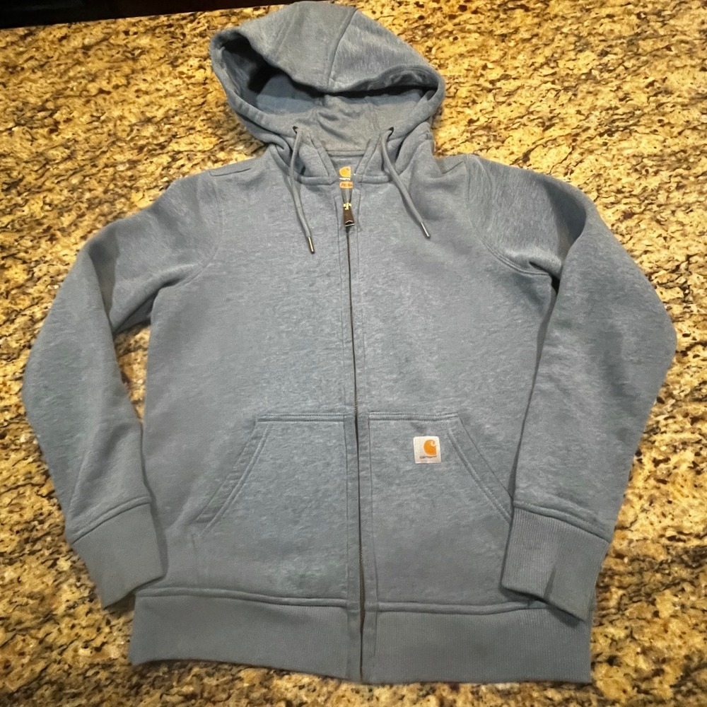 Carhartt Womens Relaxed Fit Full Zip Hoodie Blue Heather Sweatshirt XS 0-2